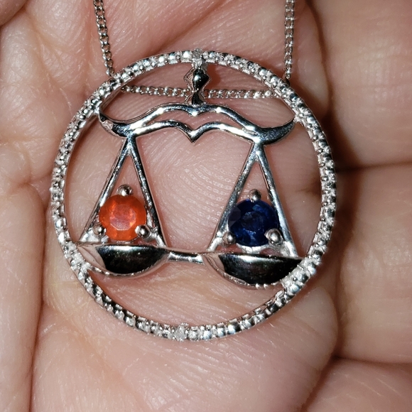 18 inch, 925 Libra Pendant, Fire Opal, Sapphire, Diamond, 4g, NWT - Picture 5 of 8